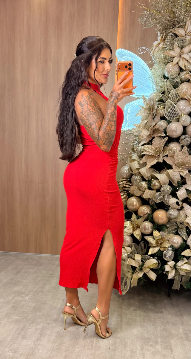 Vestido Canelado Helena Vermelho - Imagem 2